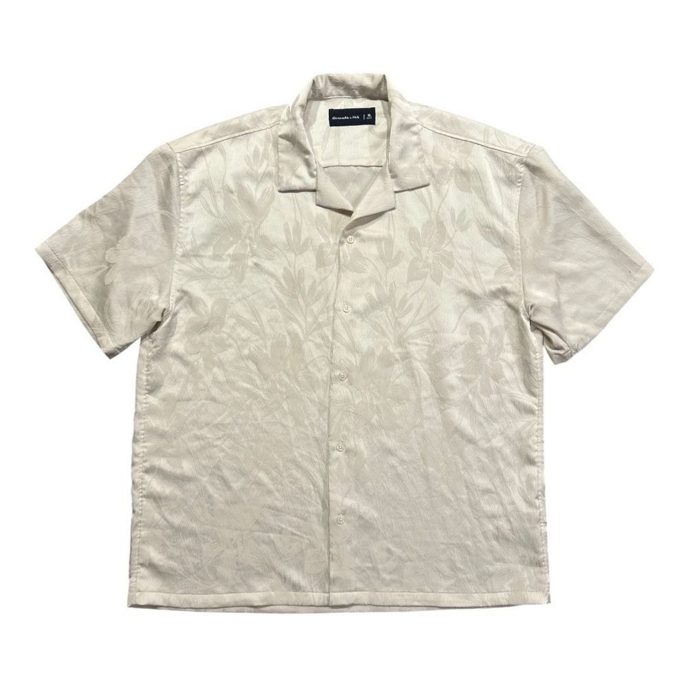 Abercrombie & Fitch Mens Cream Floral Camp Collar Silky Shirt Button Up Shirt XL
